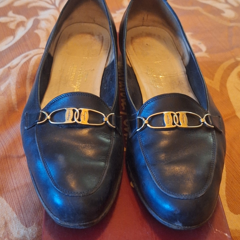 Salvatore Ferragamo Black Croc Pumps,  9.5